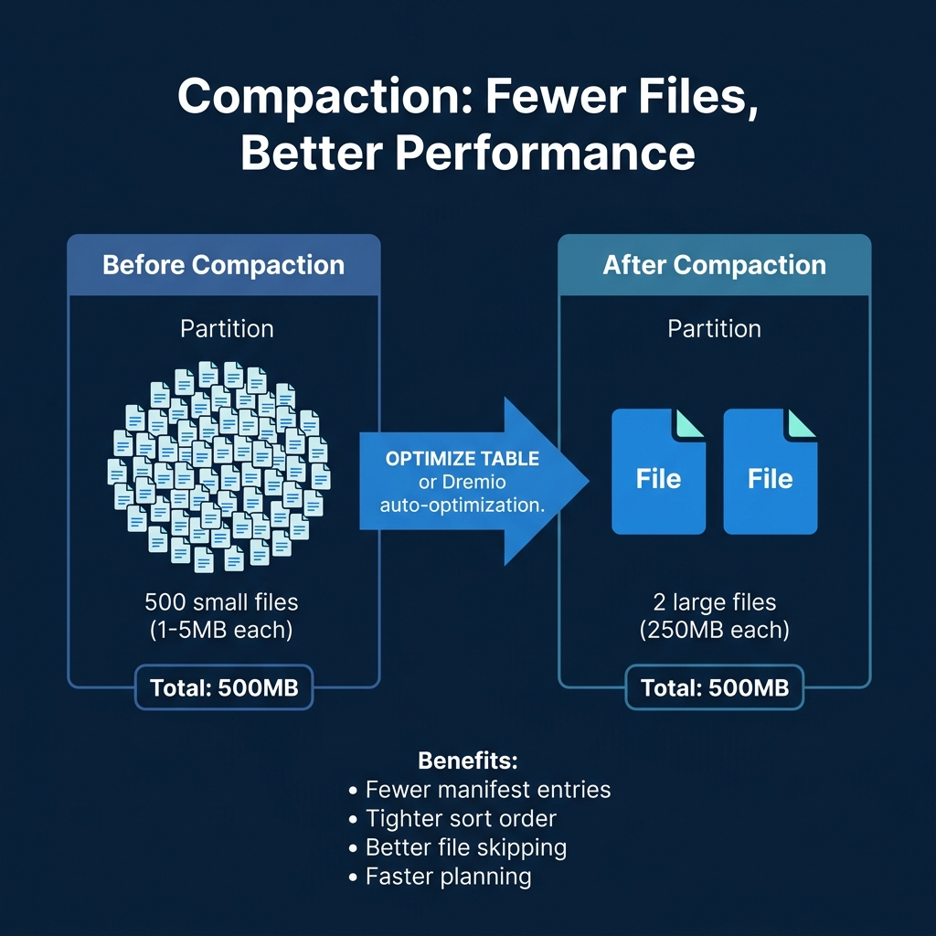 Compaction merging 500 small files into 2 large files with identical data